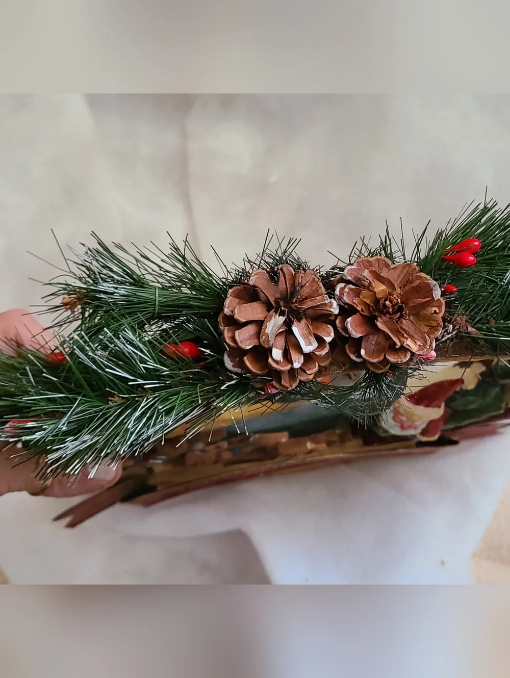 Holiday Santa Moon Wood Carved Wreath Ornament
